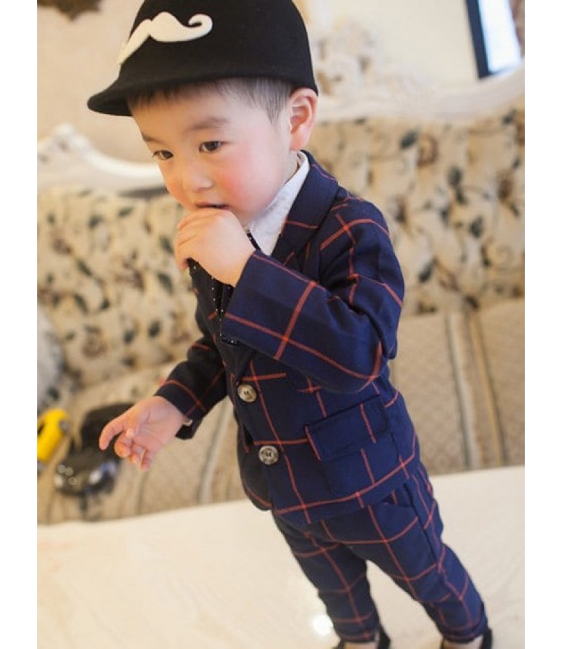 Two Button Lapel Plaid Blazer Suits