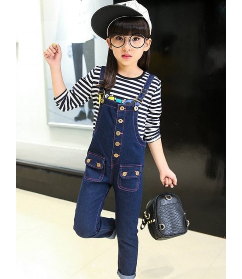 Metal Button Denim Overalls