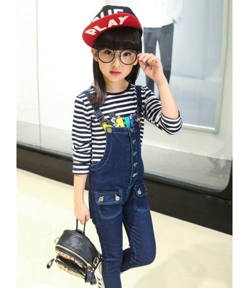 Metal Button Denim Overalls