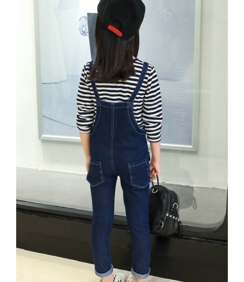 Metal Button Denim Overalls