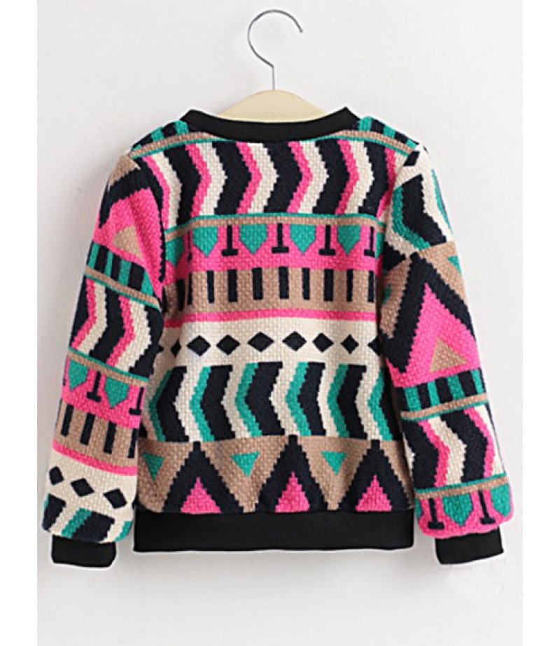 Girls Crew Neck Geometric Pullover Sweater