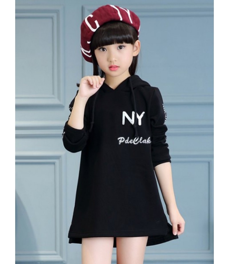 Kids Letter Print Mini Hoodie Dress