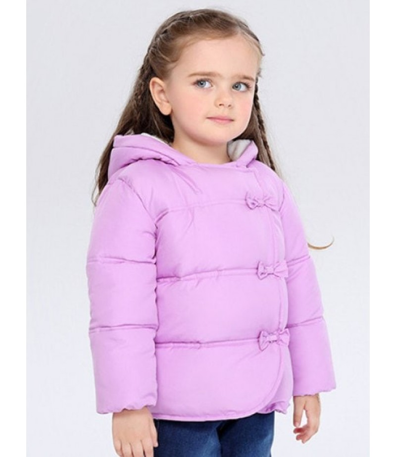 Kids Hooded Bowknot Puffer Jacket