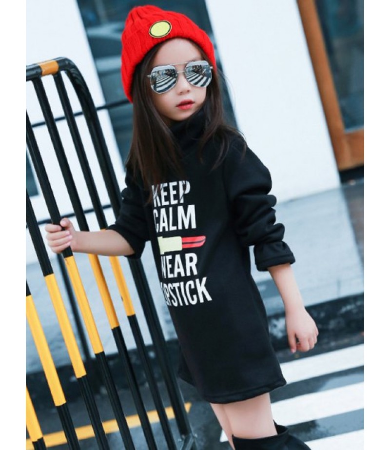 Girls Long Sleeve Letter Print Mini Dress