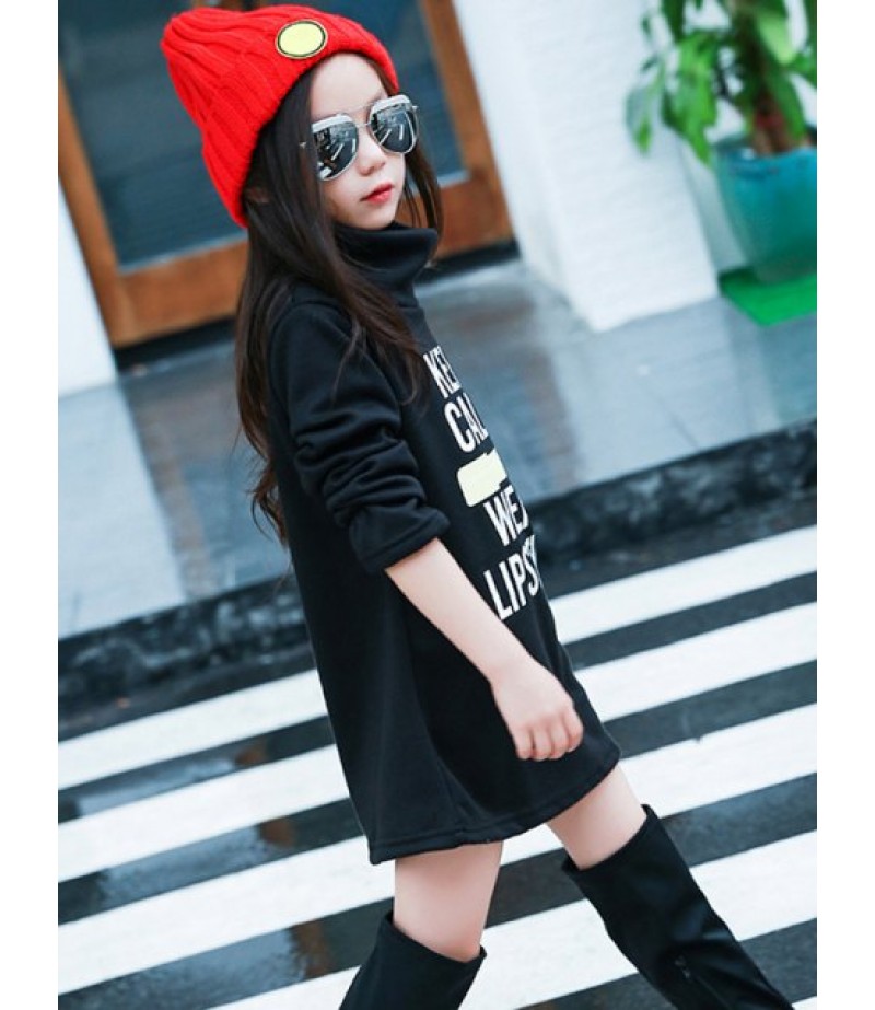 Girls Long Sleeve Letter Print Mini Dress