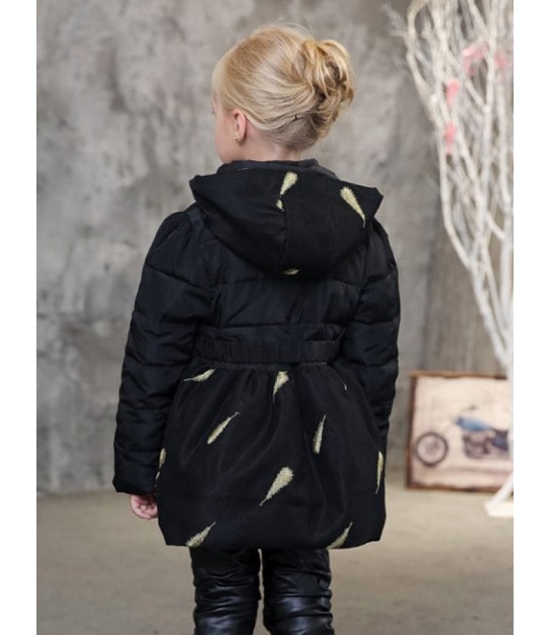 Girls Hooded Leaves Print Puffer Jacket