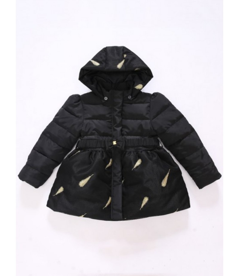 Girls Hooded Leaves Print Puffer Jacket