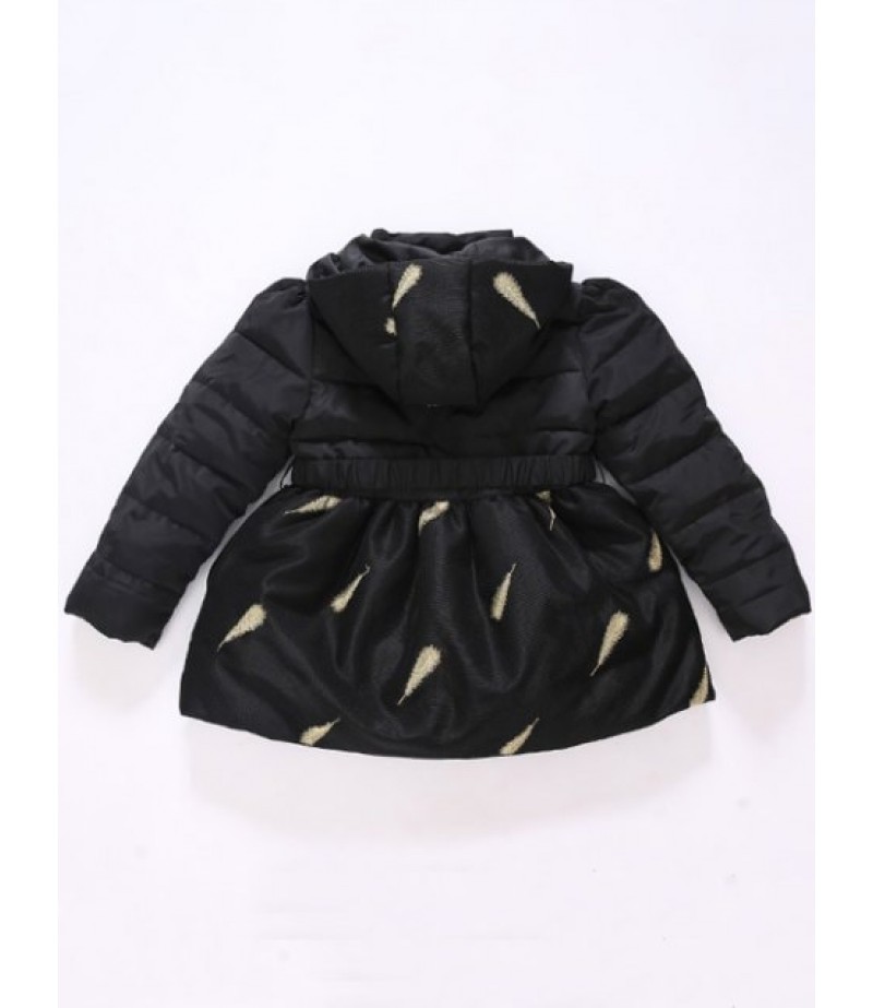 Girls Hooded Leaves Print Puffer Jacket