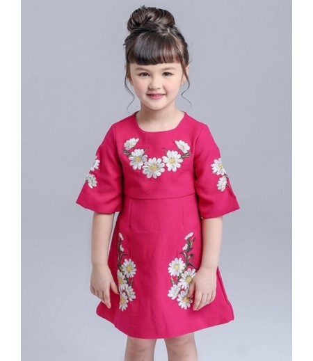 Kids Floral Embroidered Mini Dress