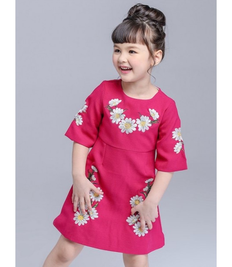 Kids Floral Embroidered Mini Dress