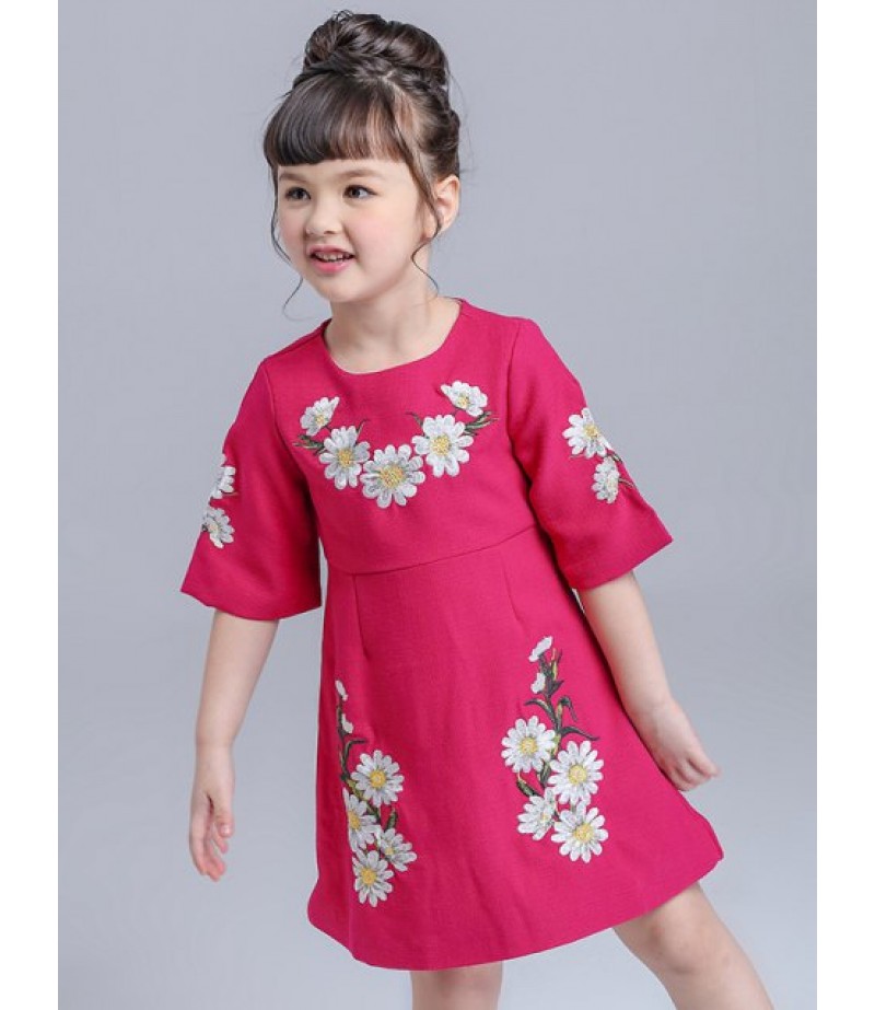 Kids Floral Embroidered Mini Dress