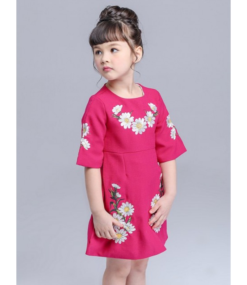 Kids Floral Embroidered Mini Dress