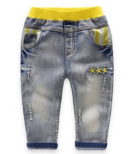 Boys Star Embroidery Ripped Jeans