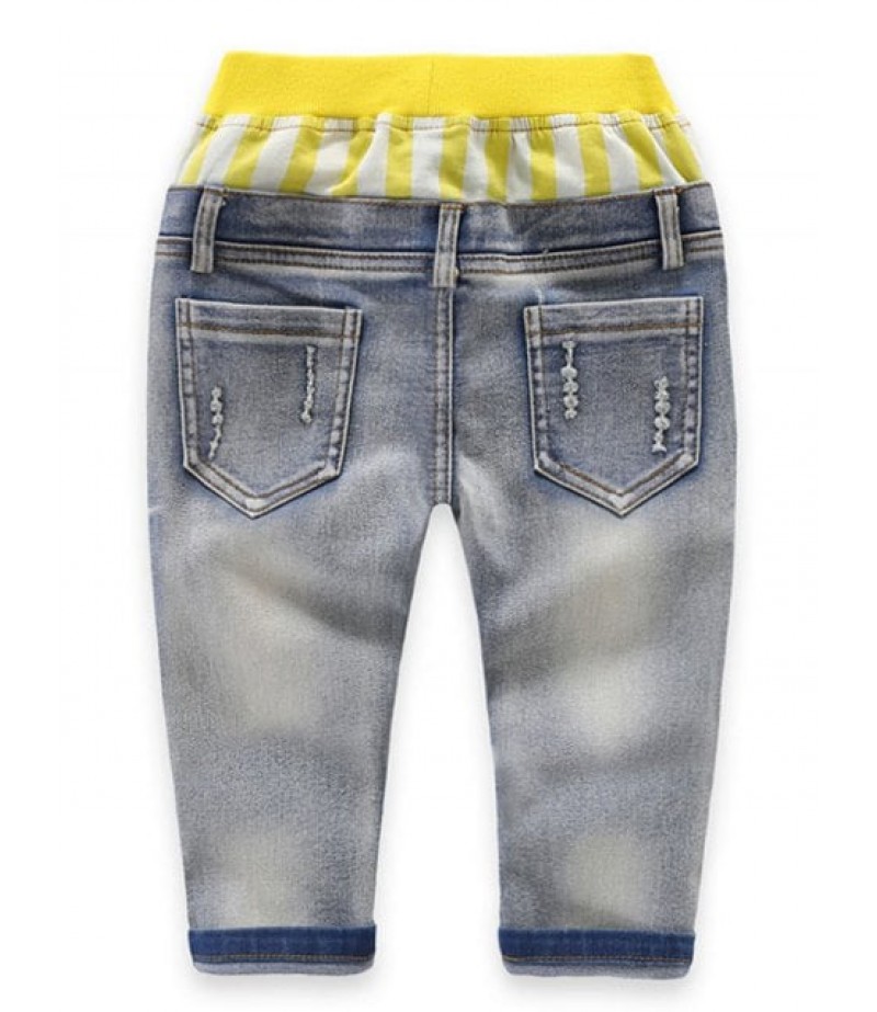 Boys Star Embroidery Ripped Jeans