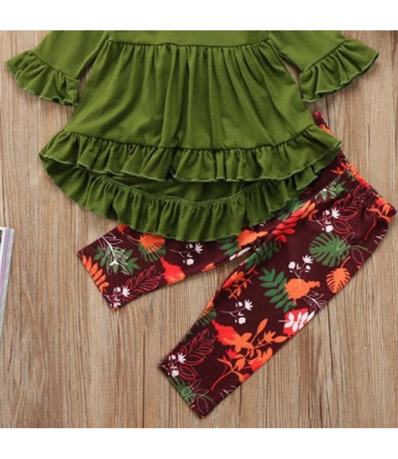 FT1208 Top + Floral Print Pants Girl's Clothing Set