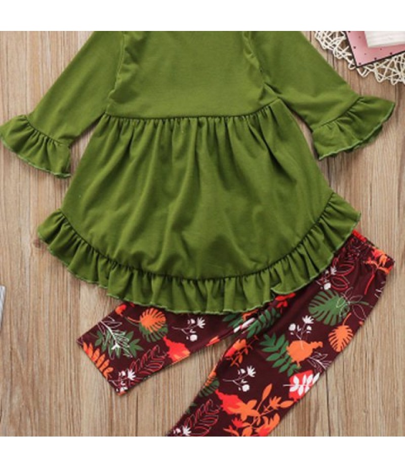 FT1208 Top + Floral Print Pants Girl's Clothing Set