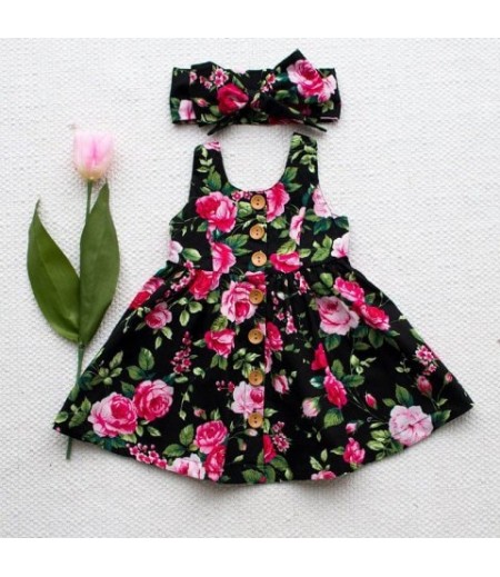 Summer Girl Floral Sling Dress with Bow Tie Hair Band