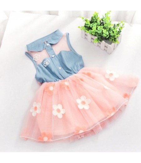 Cute Little Girl Flower Fashionable Lace Denim Dress