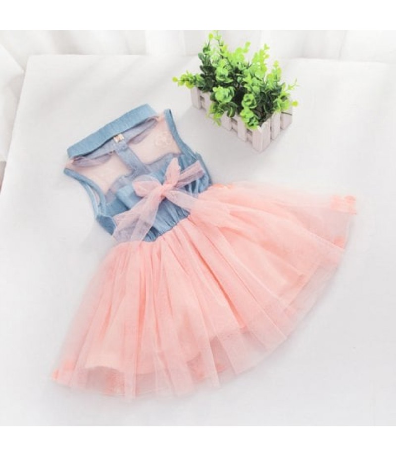 Cute Little Girl Flower Fashionable Lace Denim Dress