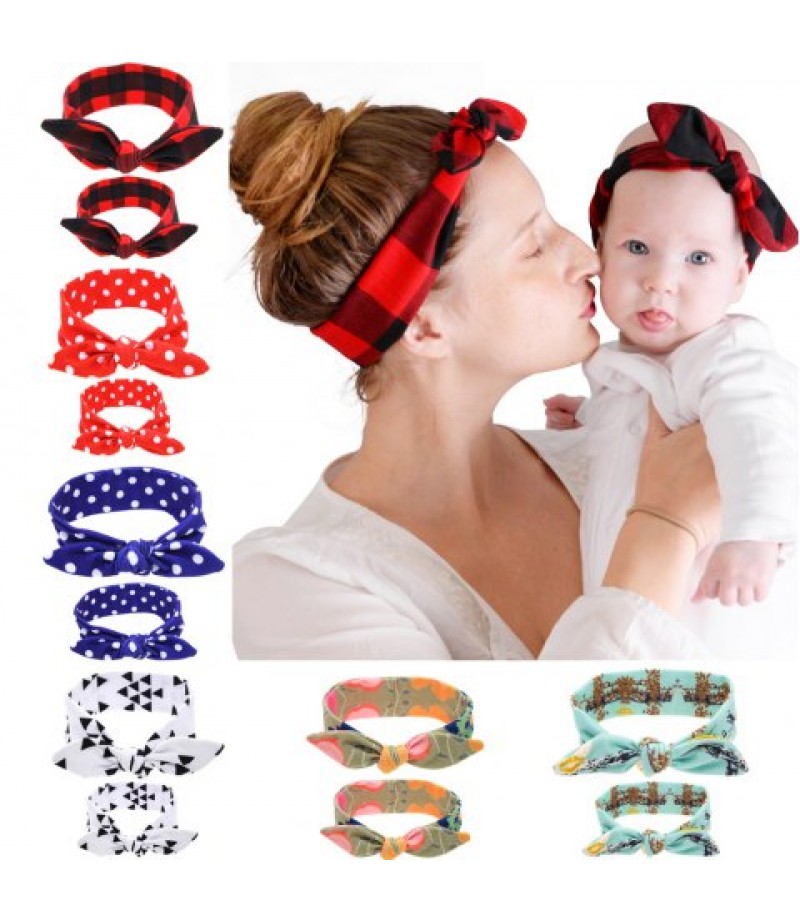 KT048 Printed Parent-child Rabbit Ear Hair Band 2pcs