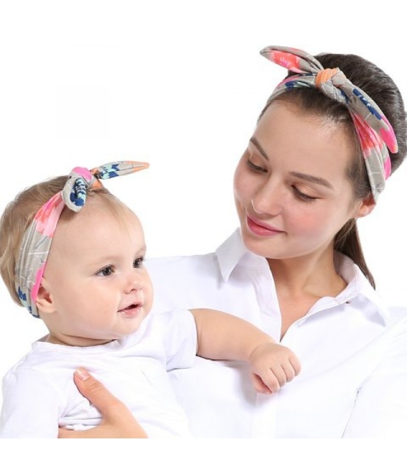 KT048 Printed Parent-child Rabbit Ear Hair Band 2pcs