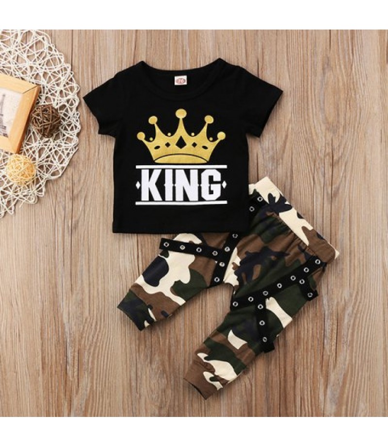 Boys' Top Pants Set Short Sleeve Casual Camouflage