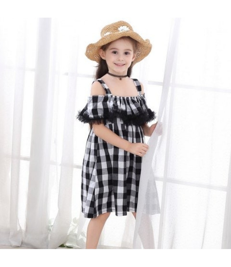 1133 Girl Cotton Black White Squares Slip Dress