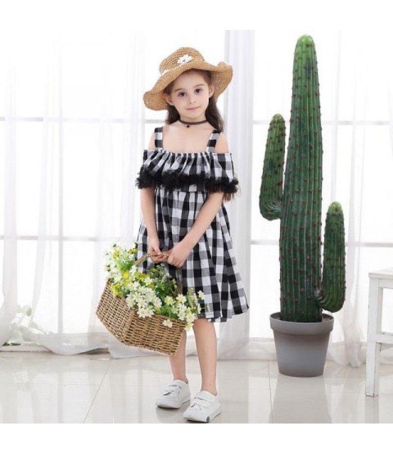 1133 Girl Cotton Black White Squares Slip Dress