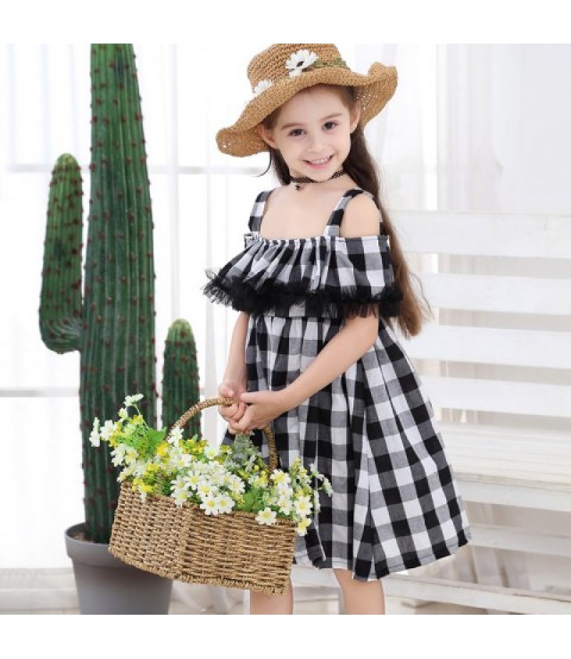 1133 Girl Cotton Black White Squares Slip Dress