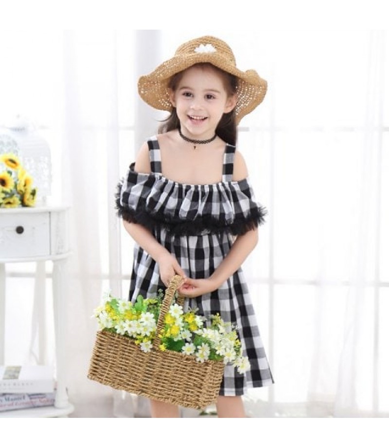 1133 Girl Cotton Black White Squares Slip Dress