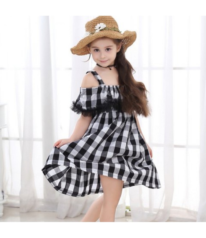 1133 Girl Cotton Black White Squares Slip Dress