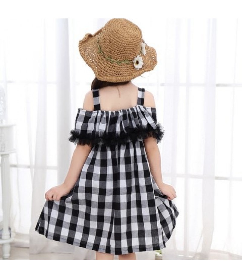 1133 Girl Cotton Black White Squares Slip Dress