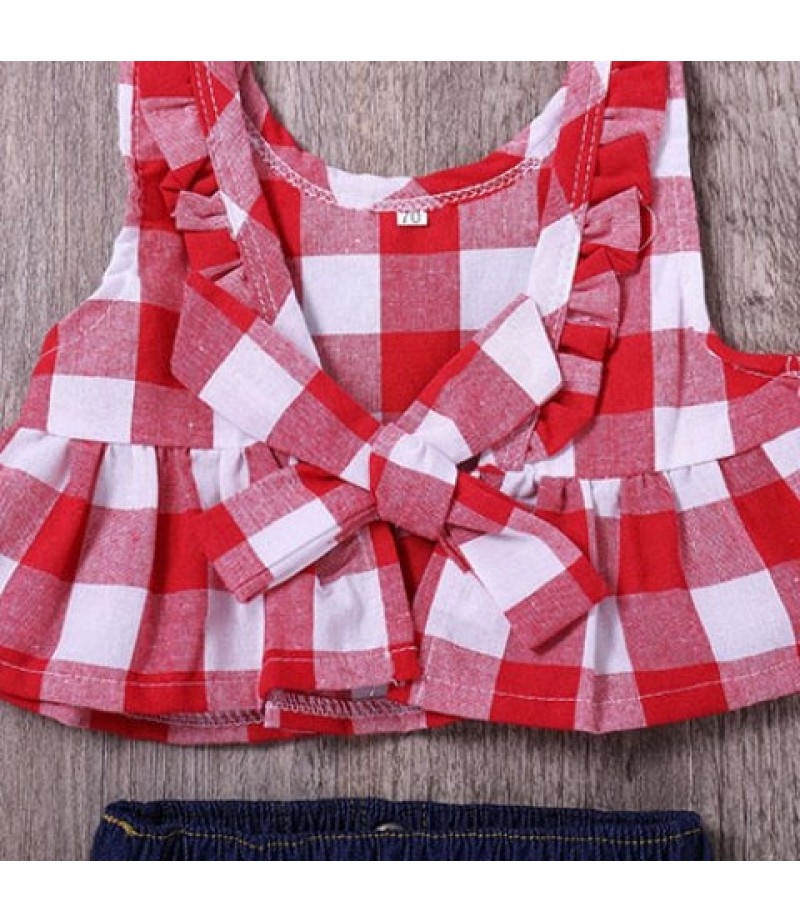 Girl Bow Plaid Split Suit