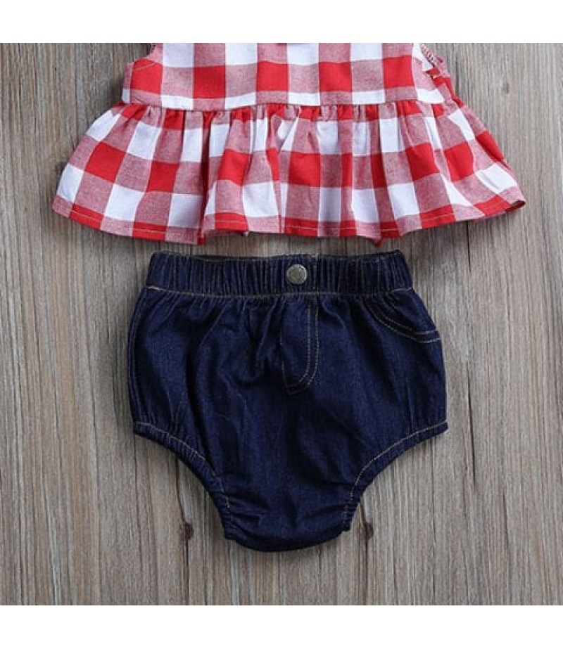 Girl Bow Plaid Split Suit