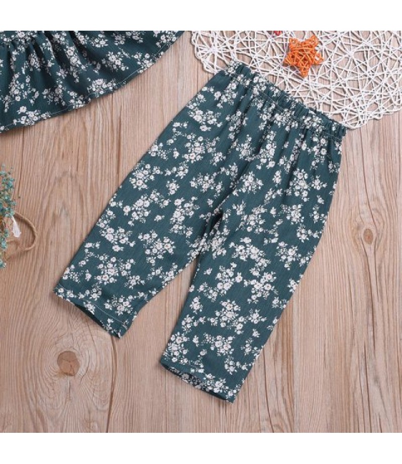 Girls Tide Green Full Printed Floral Jumpsuit Pants Waistcoat