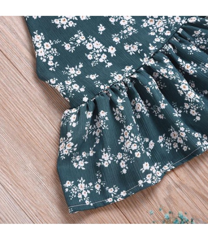 Girls Tide Green Full Printed Floral Jumpsuit Pants Waistcoat