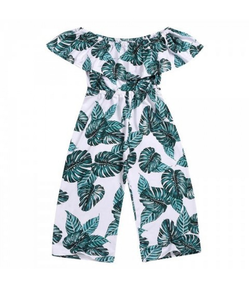 Flat Shoulder Leaf Print Jumpsuit