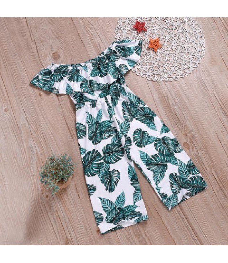 Flat Shoulder Leaf Print Jumpsuit