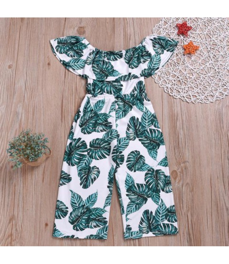 Flat Shoulder Leaf Print Jumpsuit