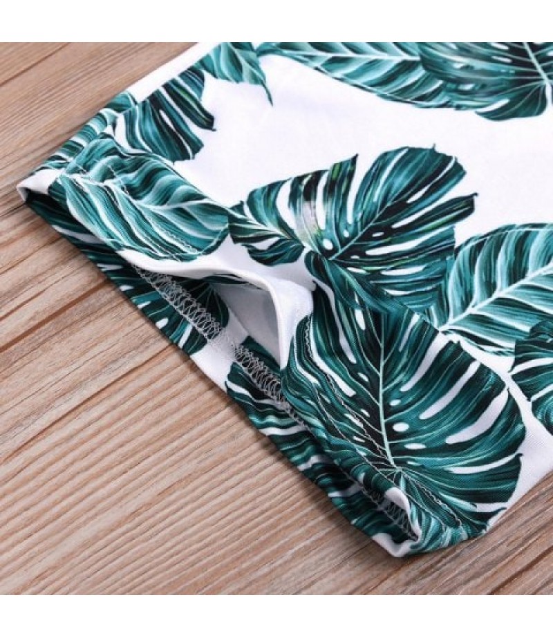 Flat Shoulder Leaf Print Jumpsuit