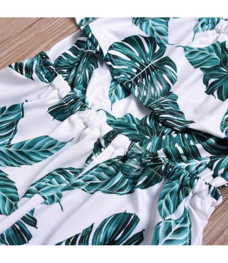 Flat Shoulder Leaf Print Jumpsuit