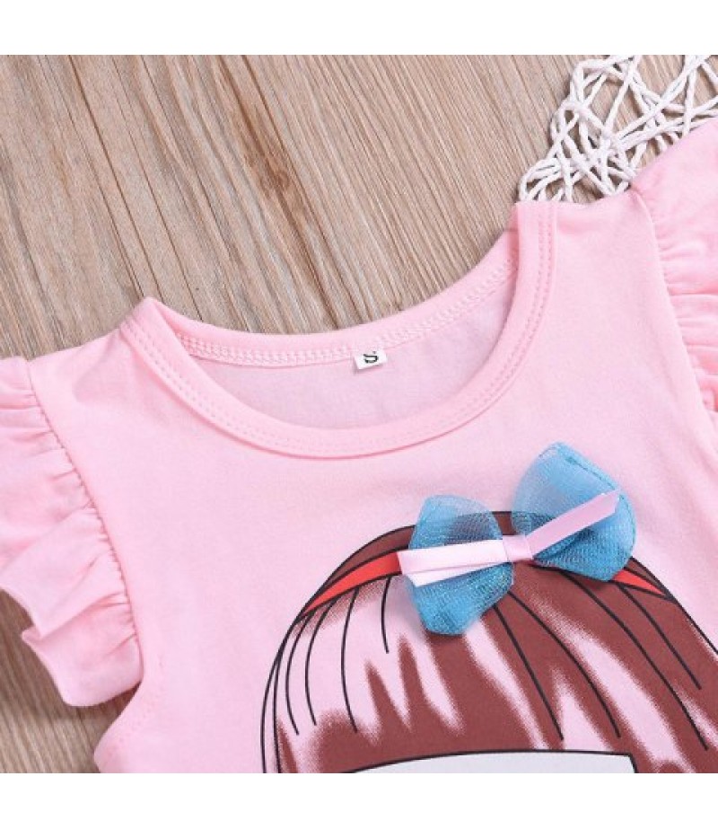 Girls Print T-shirt Flower Shorts Suit