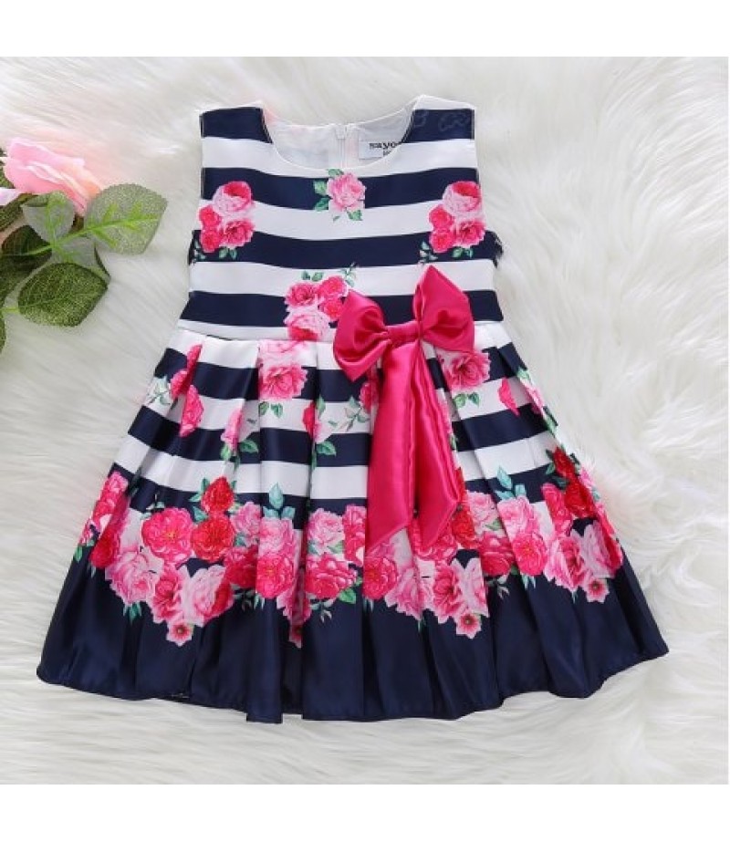 1245 Girls Princess Dress Satin Printed Bow