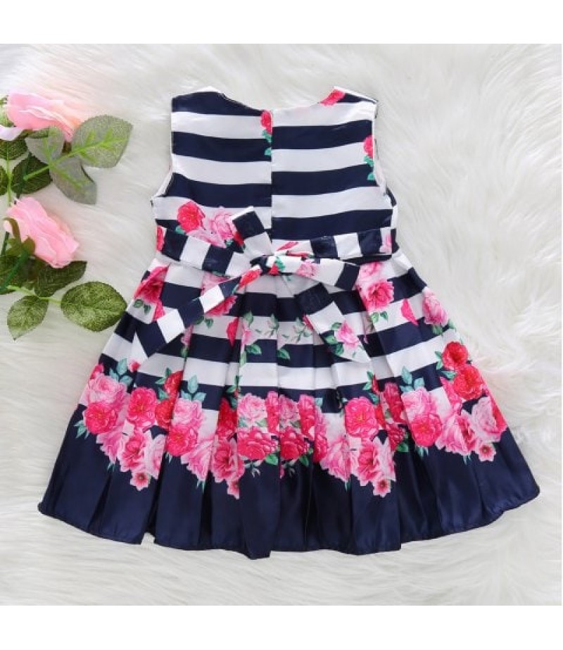 1245 Girls Princess Dress Satin Printed Bow