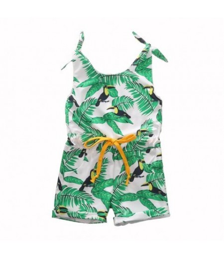 1304 Girls Polyester Leaf Print Tether Strap Romper