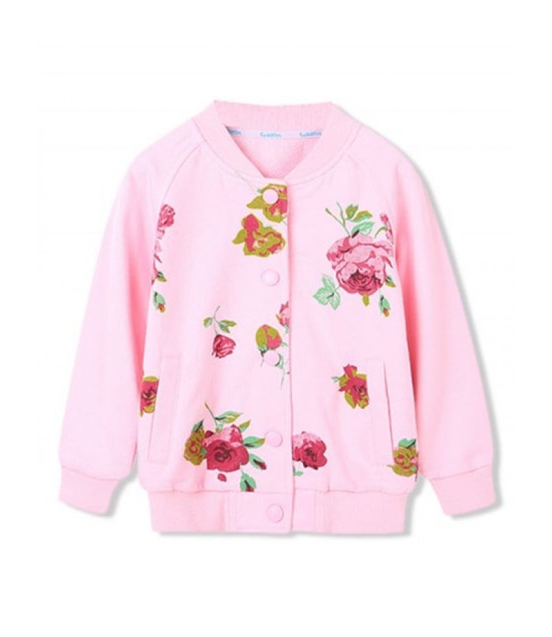 Girls Floral Print Button Up Raglan Sleeve Jacket