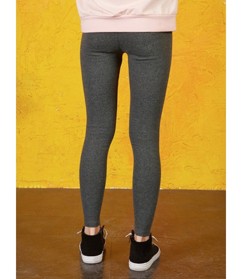 Girls Elastic Waist Heathered Skinny Leggings