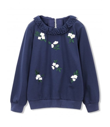 Girls Floral Embroidery Long Sleeve Sweatshirt