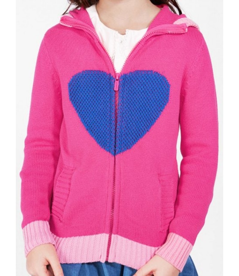 Girls Heart Graphic Zip Up Knitted Cardigan