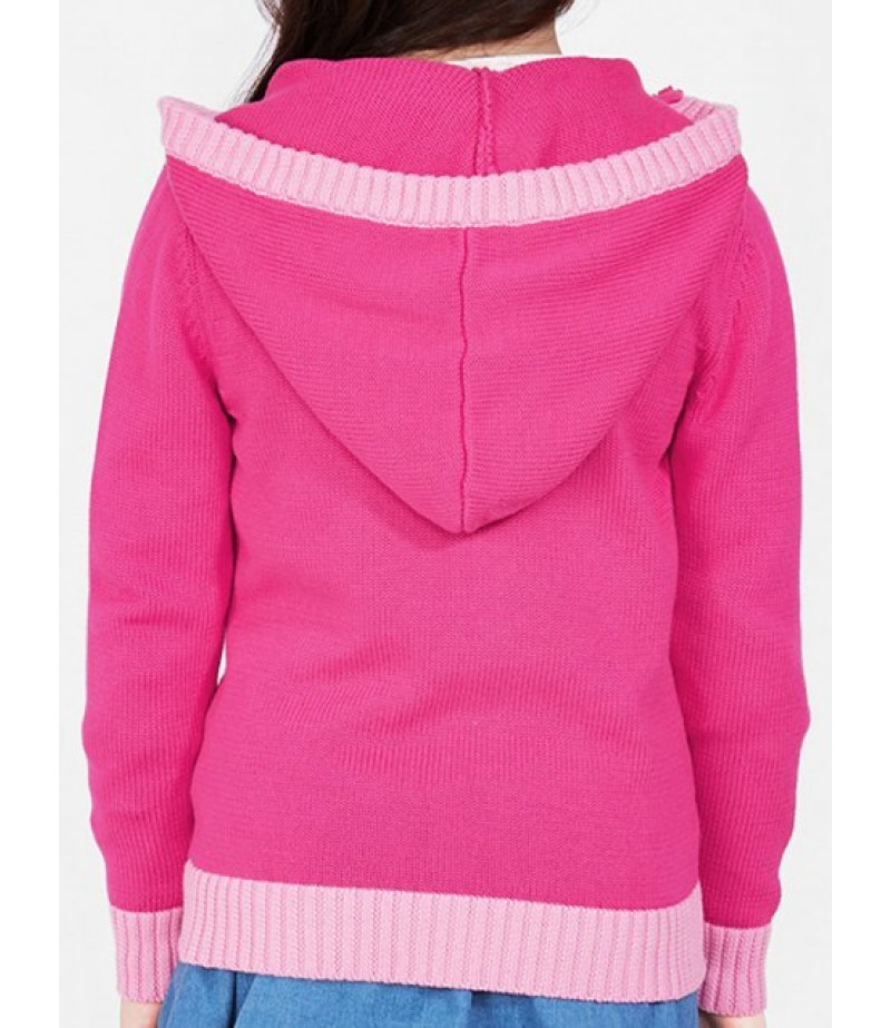 Girls Heart Graphic Zip Up Knitted Cardigan